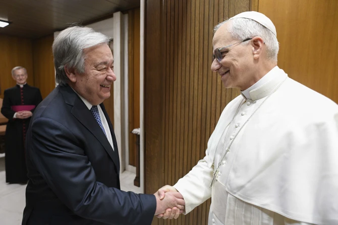 Pope Leo XIV receives UN Secretary-General António Guterres at the Vatican